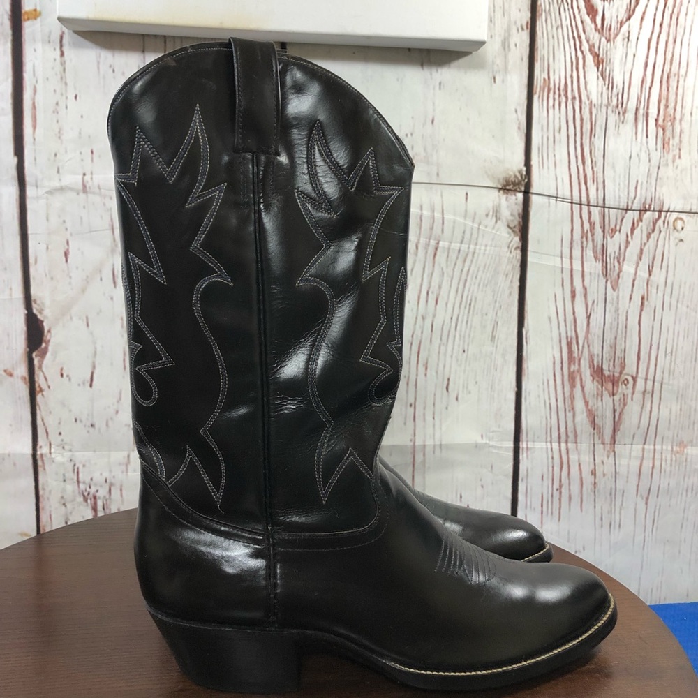 COWTOWN Classic Men's Black Leather Western Cowboy Boots 10.5 D wide foot